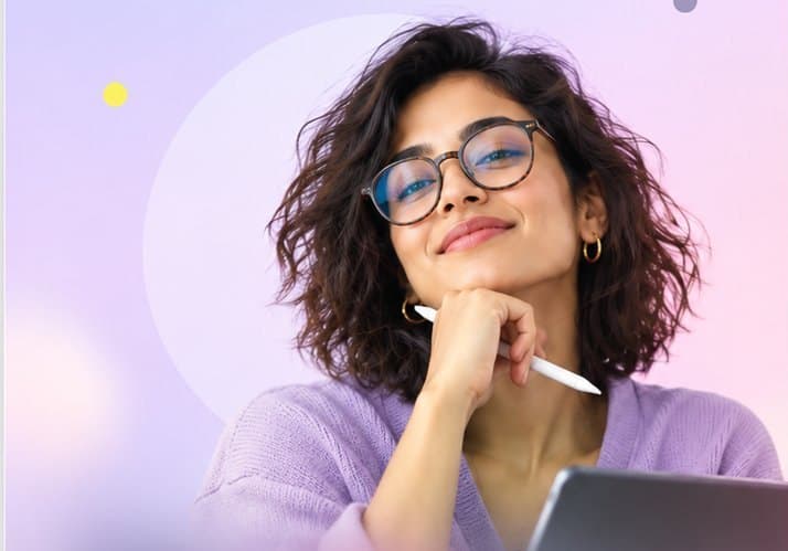 Graphic designer with glasses holding a stylus