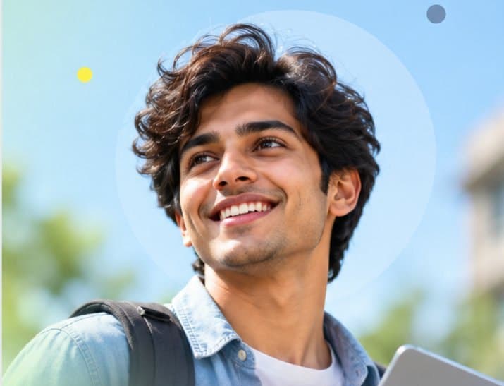 Young graduate with a backpack smiling outdoors